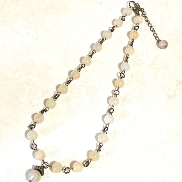 Natural Yellow Aventurine Necklace, Cute Bronze Acorn + Genuine Gemstone Choker - Picture 5 of 13